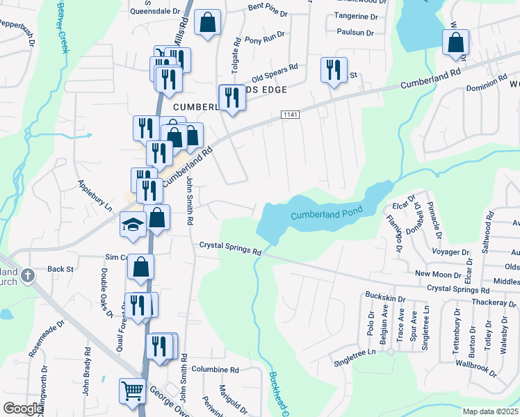 map of restaurants, bars, coffee shops, grocery stores, and more near 5472 Robmont Drive in Fayetteville