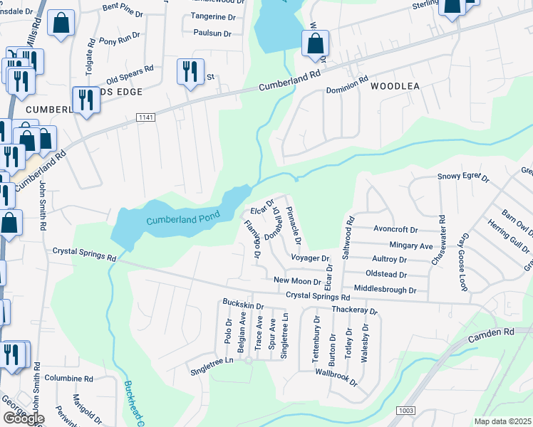 map of restaurants, bars, coffee shops, grocery stores, and more near 2551 Elcar Drive in Fayetteville