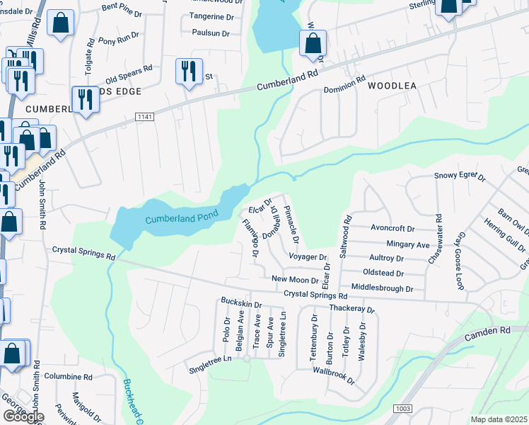 map of restaurants, bars, coffee shops, grocery stores, and more near 2551 Elcar Drive in Fayetteville