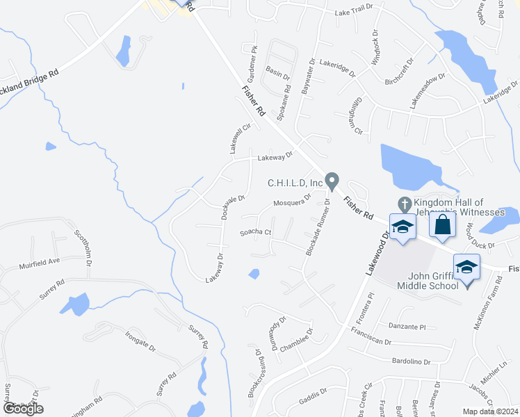 map of restaurants, bars, coffee shops, grocery stores, and more near 2772 Mosquera Drive in Fayetteville