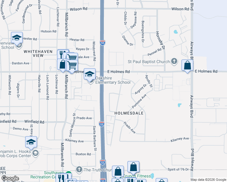 map of restaurants, bars, coffee shops, grocery stores, and more near 5292 Hickman Street in Memphis