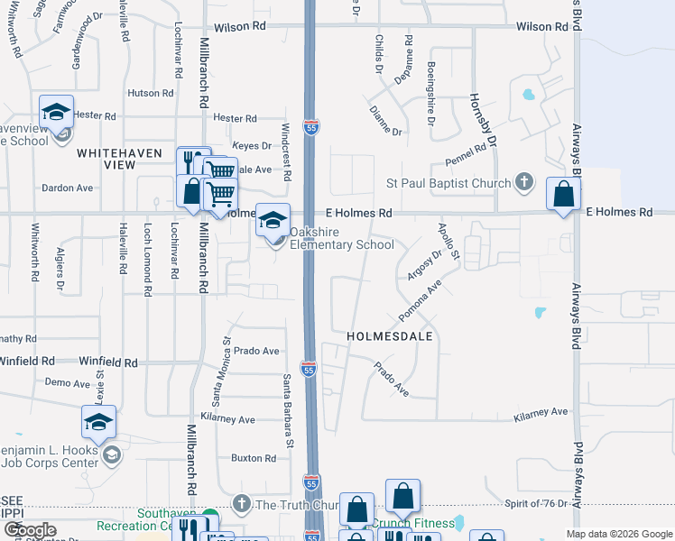 map of restaurants, bars, coffee shops, grocery stores, and more near 5292 Hickman Street in Memphis