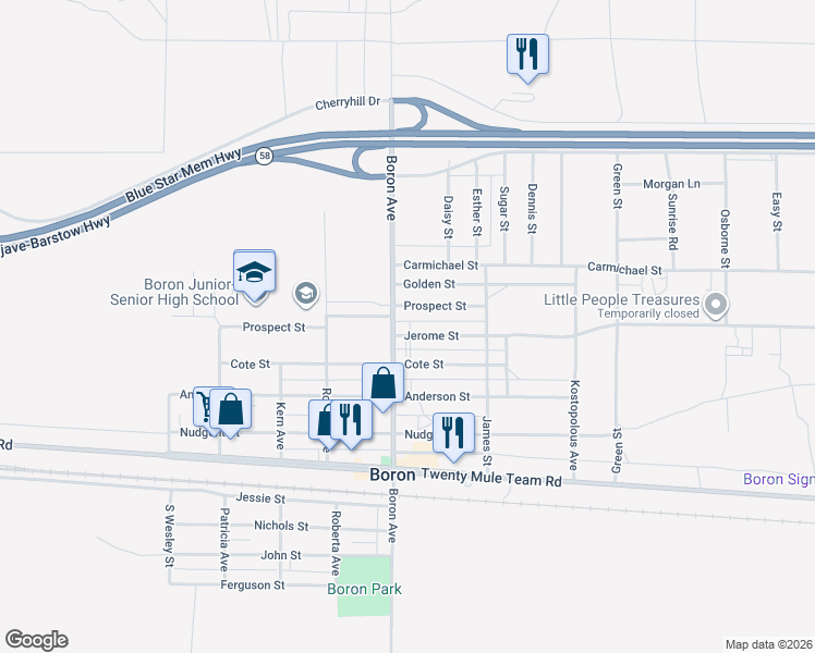 map of restaurants, bars, coffee shops, grocery stores, and more near 12366 Boron Avenue in Boron