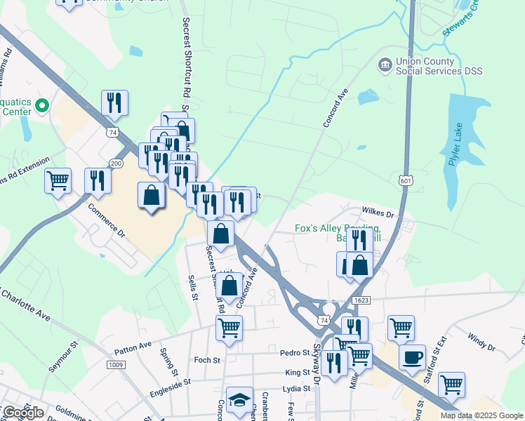 map of restaurants, bars, coffee shops, grocery stores, and more near 1918 Temple Street in Monroe