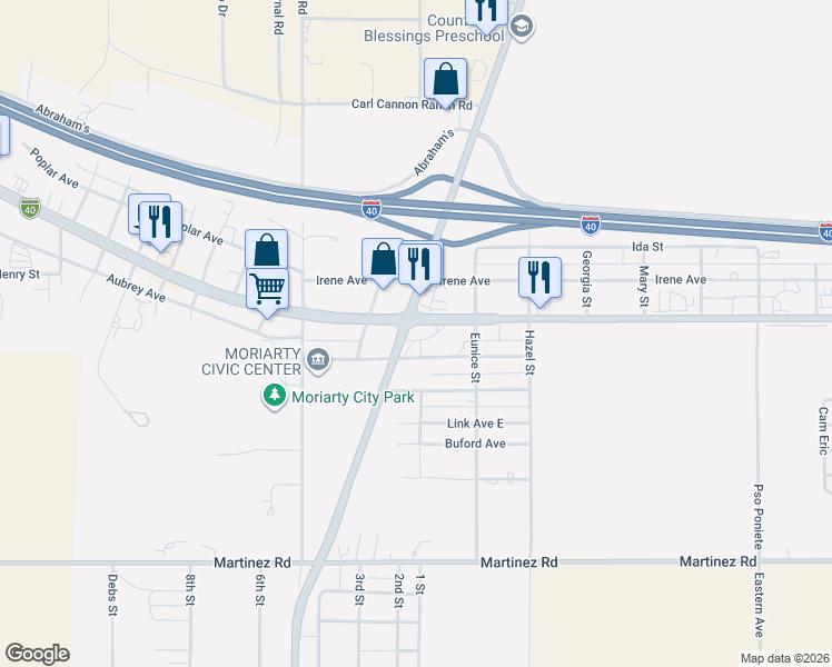 map of restaurants, bars, coffee shops, grocery stores, and more near 200 U.S. Route 66 in Moriarty