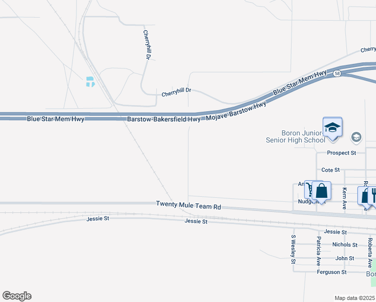 map of restaurants, bars, coffee shops, grocery stores, and more near Park Knolls Boulevard in Boron