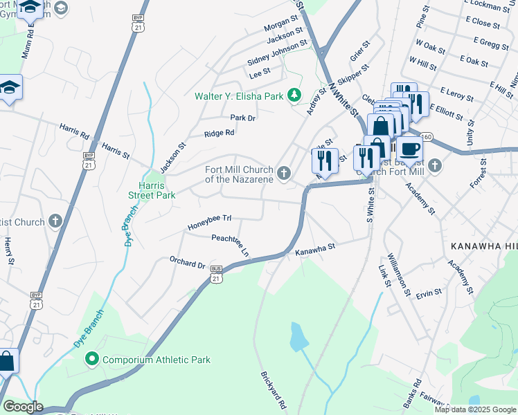map of restaurants, bars, coffee shops, grocery stores, and more near 1001 Honey Bee Trail in Fort Mill