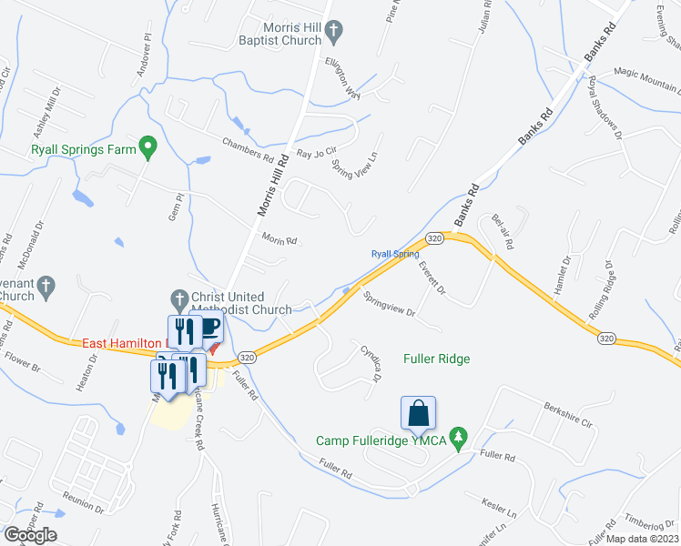 map of restaurants, bars, coffee shops, grocery stores, and more near 8931 East Brainerd Road in Chattanooga