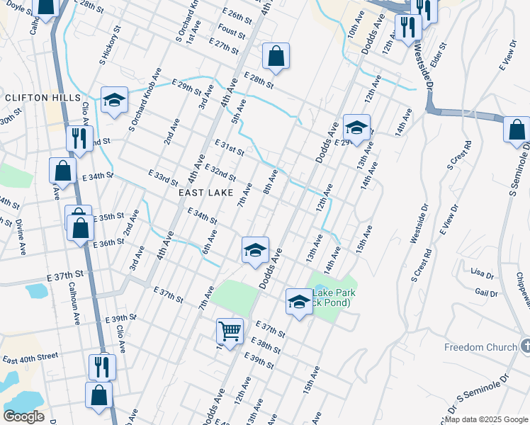 map of restaurants, bars, coffee shops, grocery stores, and more near 3250 8th Avenue in Chattanooga