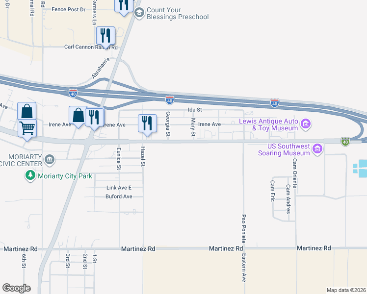 map of restaurants, bars, coffee shops, grocery stores, and more near 500 U.S. Route 66 in Moriarty