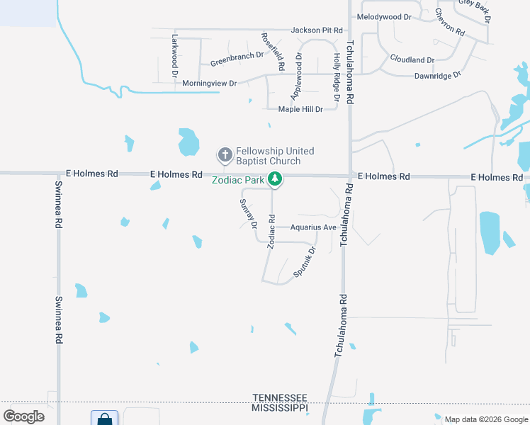 map of restaurants, bars, coffee shops, grocery stores, and more near 5289 Zodiac Road in Memphis