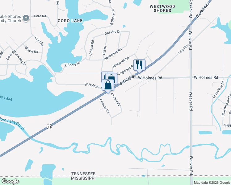 map of restaurants, bars, coffee shops, grocery stores, and more near 5240 Airview Road in Memphis