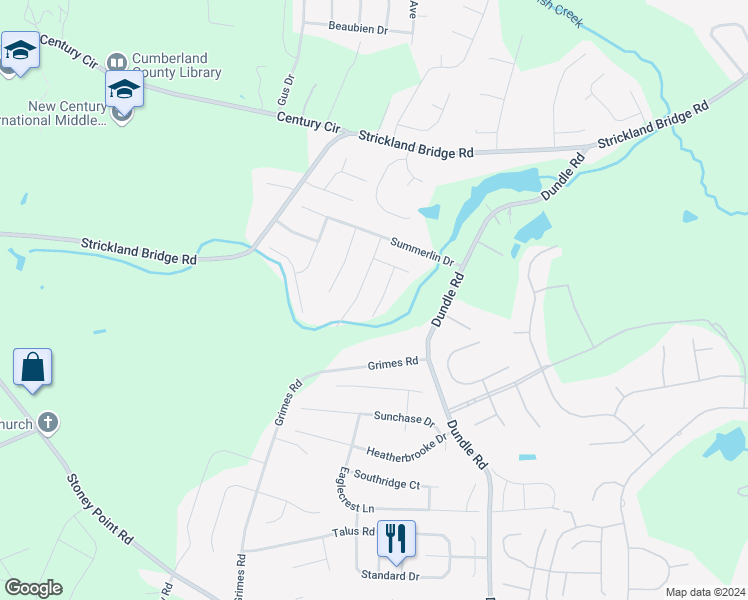 map of restaurants, bars, coffee shops, grocery stores, and more near 2926 Brookberry Court in Fayetteville