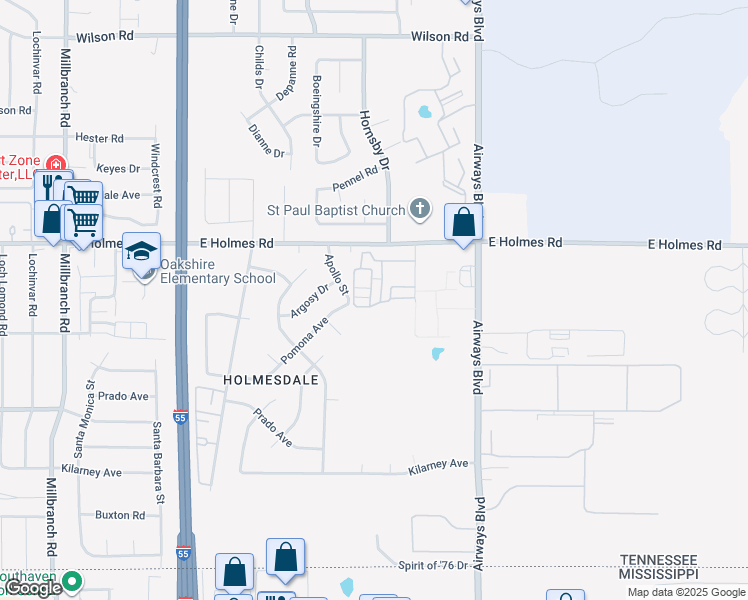 map of restaurants, bars, coffee shops, grocery stores, and more near 5279 Chatfield Drive in Memphis