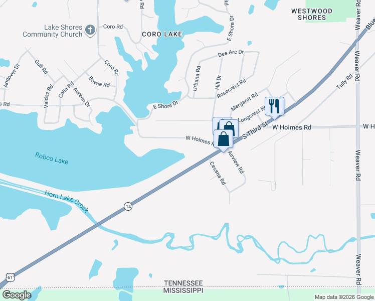 map of restaurants, bars, coffee shops, grocery stores, and more near 1351 West Holmes Road in Memphis