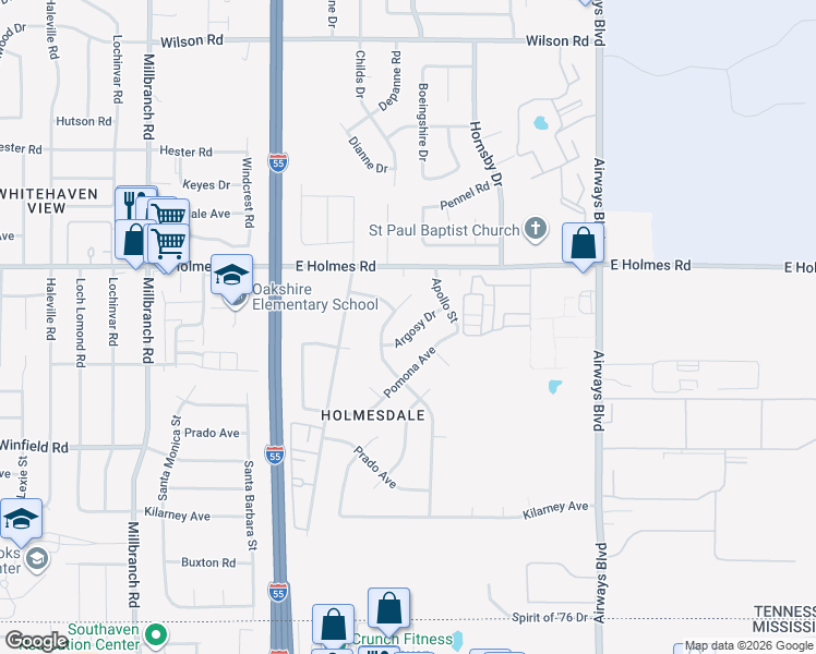 map of restaurants, bars, coffee shops, grocery stores, and more near 2014 Pomona Avenue in Memphis