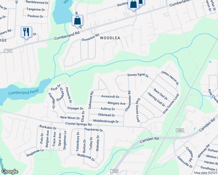 map of restaurants, bars, coffee shops, grocery stores, and more near 2249 Stornoway Court in Fayetteville