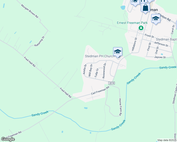 map of restaurants, bars, coffee shops, grocery stores, and more near 716 Mill Bay Drive in Stedman