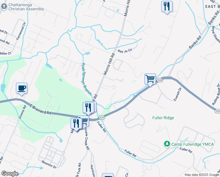 map of restaurants, bars, coffee shops, grocery stores, and more near 8720 Damron Place in Chattanooga