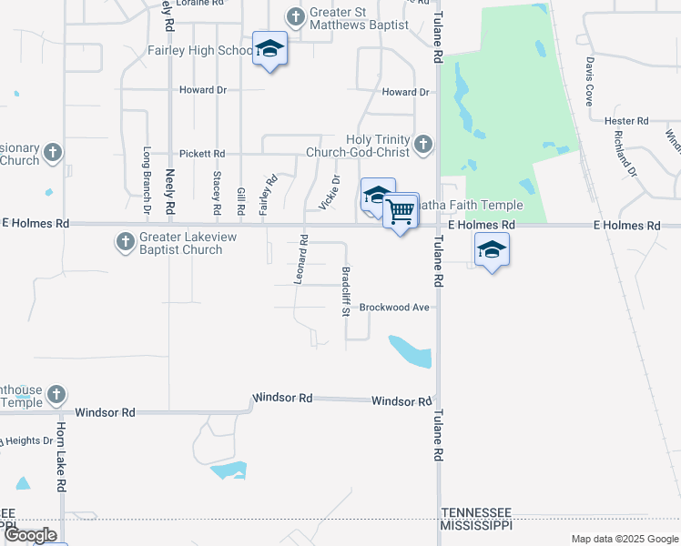 map of restaurants, bars, coffee shops, grocery stores, and more near 5275 Bradcliff Street in Memphis