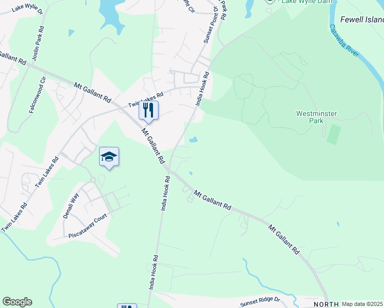map of restaurants, bars, coffee shops, grocery stores, and more near 3051 Amazon Circle in Rock Hill