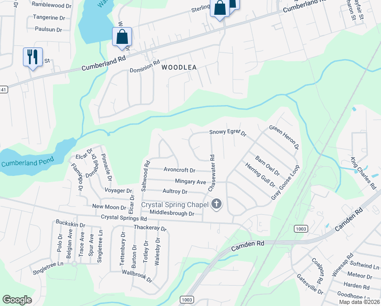 map of restaurants, bars, coffee shops, grocery stores, and more near 1472 Snowy Egret Drive in Fayetteville