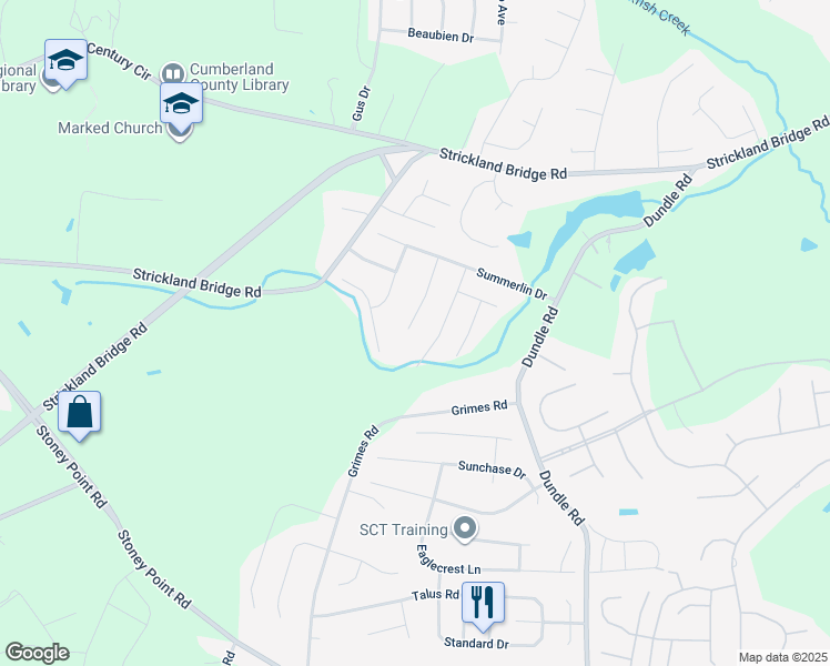 map of restaurants, bars, coffee shops, grocery stores, and more near 2945 Bakers Mill Road in Fayetteville