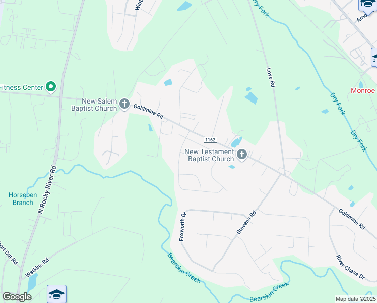 map of restaurants, bars, coffee shops, grocery stores, and more near 1111 Wind Chime Court in Monroe