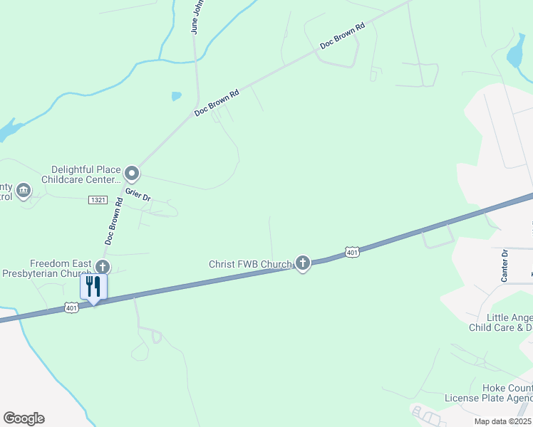map of restaurants, bars, coffee shops, grocery stores, and more near 3029 Fayetteville Road in Raeford