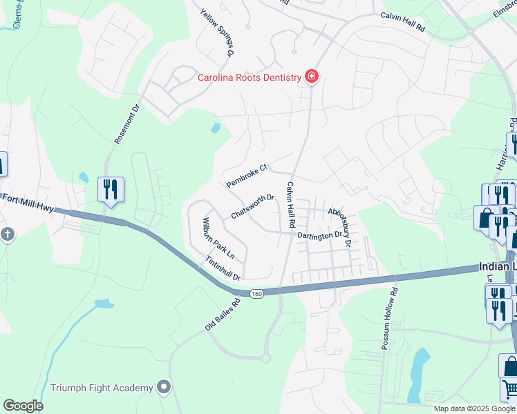 map of restaurants, bars, coffee shops, grocery stores, and more near 8256 Chatsworth Drive in Indian Land
