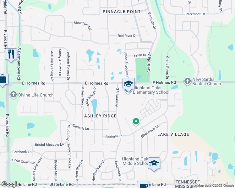 map of restaurants, bars, coffee shops, grocery stores, and more near 5252 Annandale Drive in Memphis