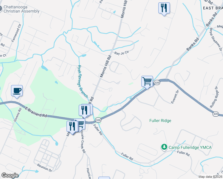 map of restaurants, bars, coffee shops, grocery stores, and more near 8855 East Brainerd Road in Chattanooga