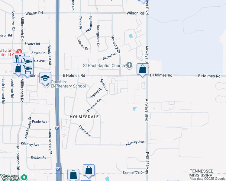 map of restaurants, bars, coffee shops, grocery stores, and more near 5279 Chatfield Drive in Memphis