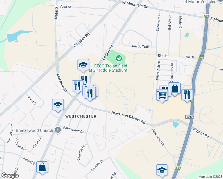 map of restaurants, bars, coffee shops, grocery stores, and more near 405 Grand Wailea Drive in Hope Mills