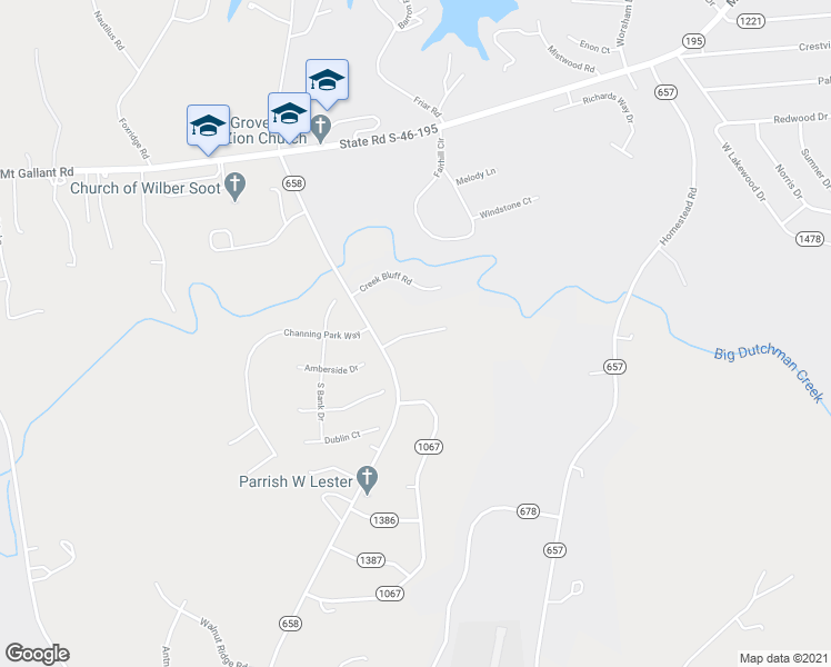 map of restaurants, bars, coffee shops, grocery stores, and more near Oak Meadows Court in Rock Hill
