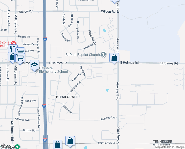 map of restaurants, bars, coffee shops, grocery stores, and more near 5240 Chatfield Drive in Memphis