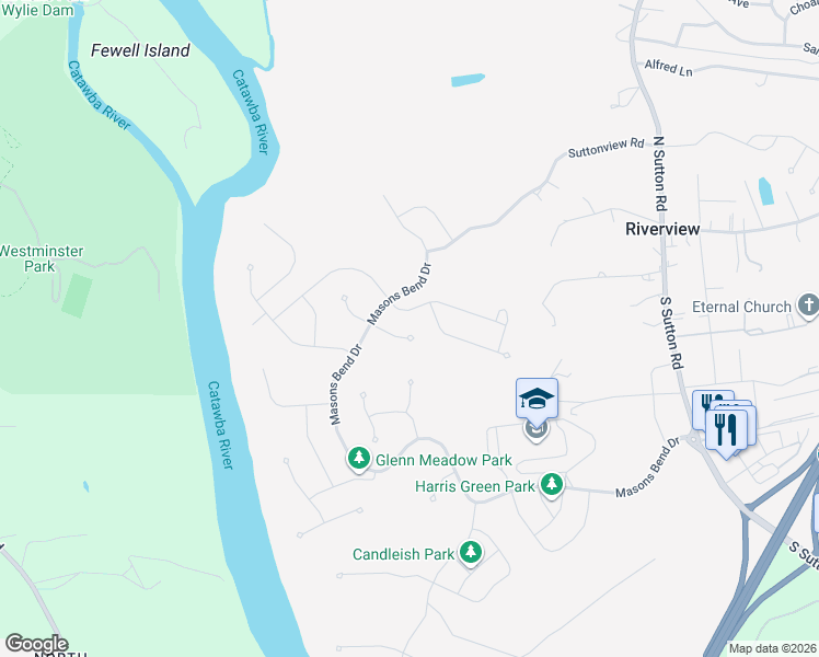 map of restaurants, bars, coffee shops, grocery stores, and more near 1256 Therns Ferry Drive in Riverview