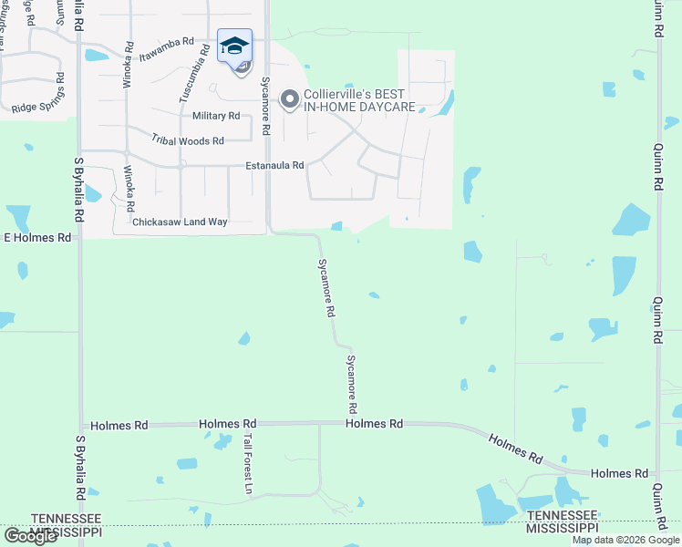 map of restaurants, bars, coffee shops, grocery stores, and more near 1492 Sycamore Road in Collierville