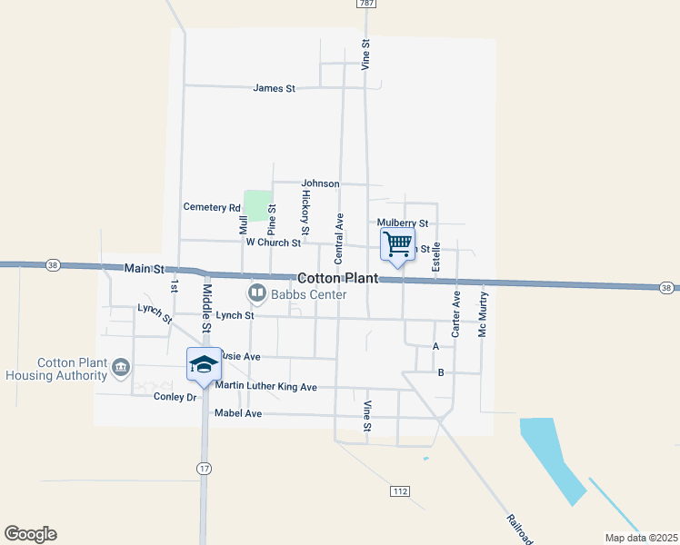 map of restaurants, bars, coffee shops, grocery stores, and more near 125 Vine Street in Cotton Plant