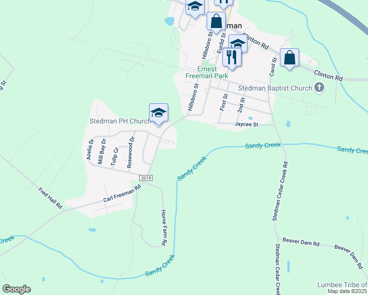map of restaurants, bars, coffee shops, grocery stores, and more near 501 Hillsboro Street in Stedman