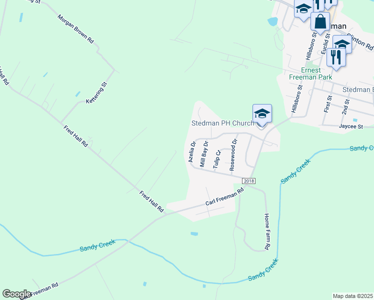 map of restaurants, bars, coffee shops, grocery stores, and more near 6216 Azelia Dr in Stedman