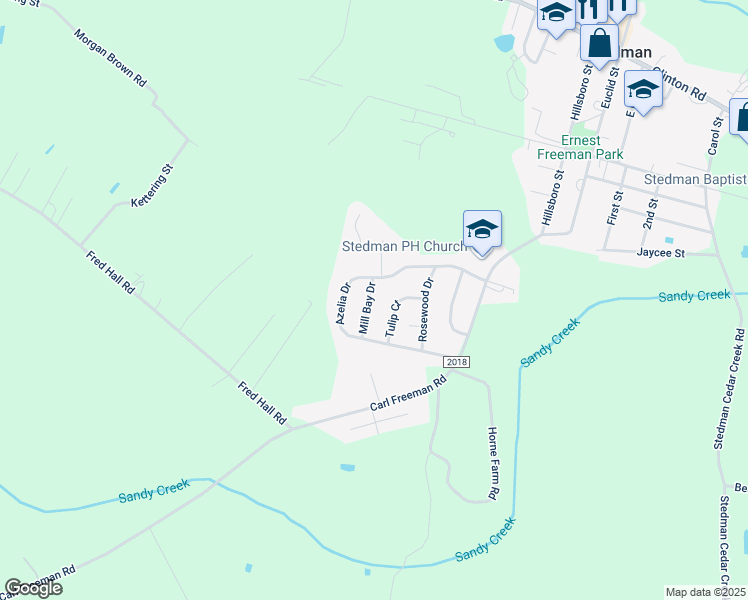 map of restaurants, bars, coffee shops, grocery stores, and more near 709 Mill Bay Drive in Stedman