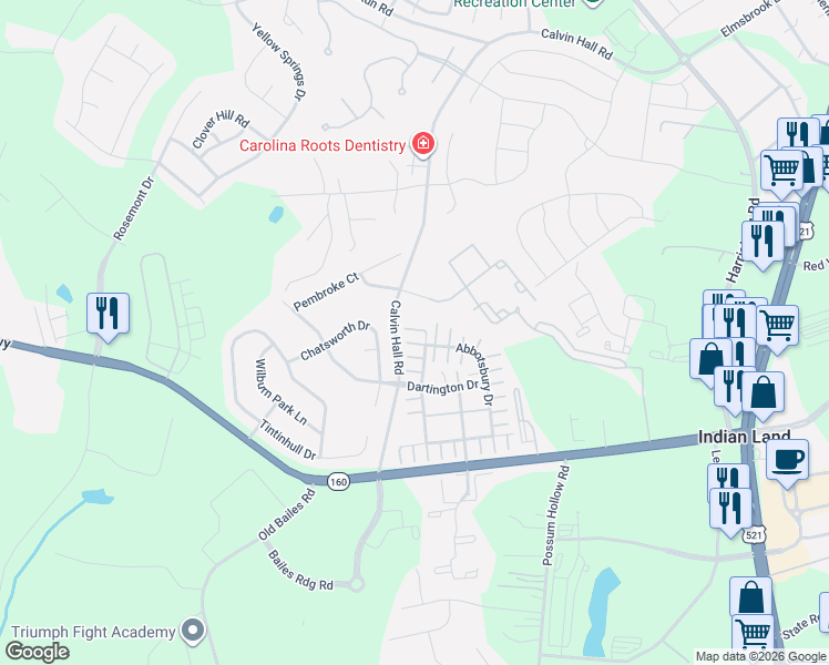 map of restaurants, bars, coffee shops, grocery stores, and more near 8421 Backer Lane in Indian Land