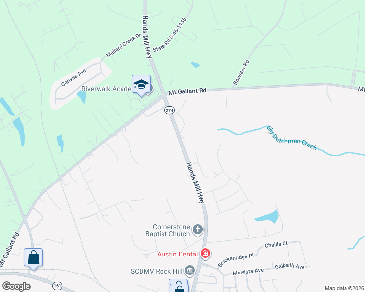map of restaurants, bars, coffee shops, grocery stores, and more near 922 Hands Mill Highway in Rock Hill