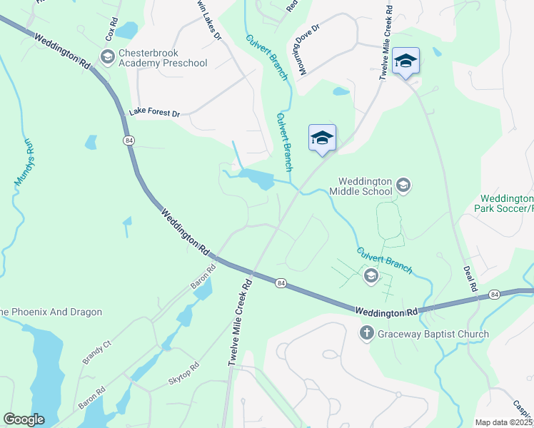 map of restaurants, bars, coffee shops, grocery stores, and more near 1334 Weddington Hills Drive in Matthews