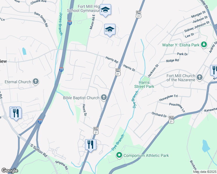 map of restaurants, bars, coffee shops, grocery stores, and more near 103 Whitney Court in Fort Mill
