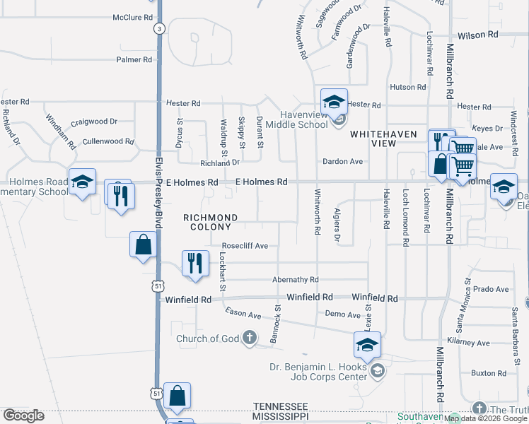 map of restaurants, bars, coffee shops, grocery stores, and more near 5235 Marynelle Street in Memphis
