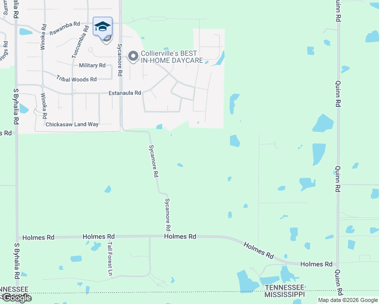 map of restaurants, bars, coffee shops, grocery stores, and more near 1492 Sycamore Rd in Collierville