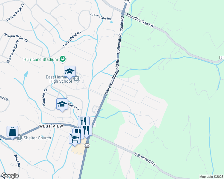map of restaurants, bars, coffee shops, grocery stores, and more near 9710 Haven Port Lane in Ooltewah