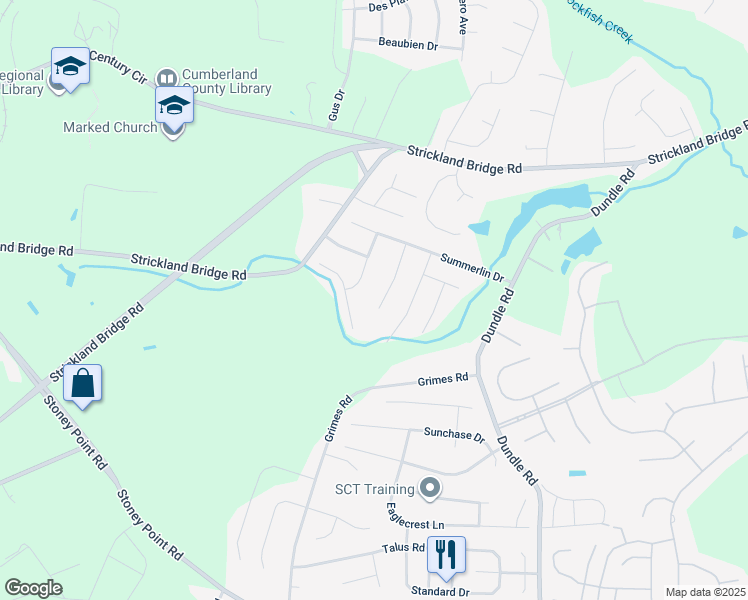 map of restaurants, bars, coffee shops, grocery stores, and more near 2940 Bakers Mill Road in Fayetteville
